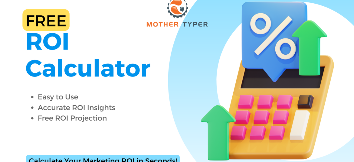 Free ROI Calculator with a colorful 3D calculator and upward arrows, highlighting an easy-to-use tool for determining return on investment.